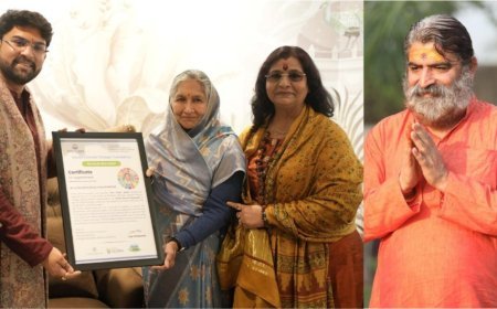 भूमिपूजन में स्वामी सहजानंद (Swami Sehajanand) के सानिध्य में महामृत्युंजय यंत्र स्थापना